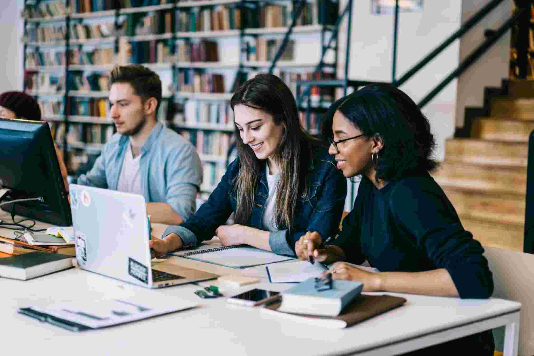 Students study in the library.